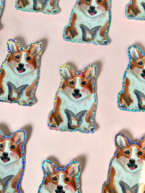 GEORGE the Corgi Glitter Sticker