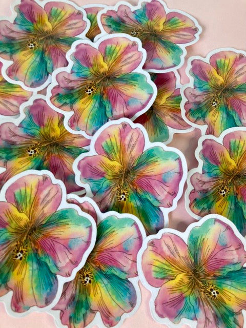 RAINBOW HIBISCUS Transparent Sticker