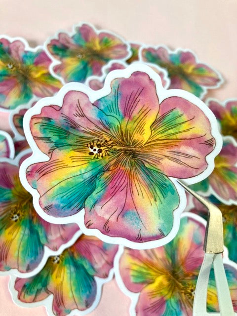 RAINBOW HIBISCUS Transparent Sticker