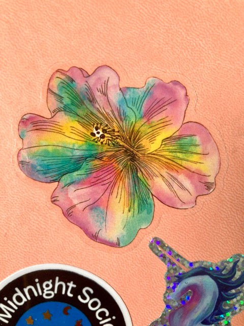 RAINBOW HIBISCUS Transparent Sticker